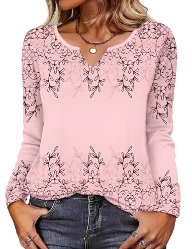 Image of Zeagoo Long Sleeve Shirts for Women Fall Tops Casual Dressy V Neck Blouses Boho Tunic Western Clothes Vacation Outfits