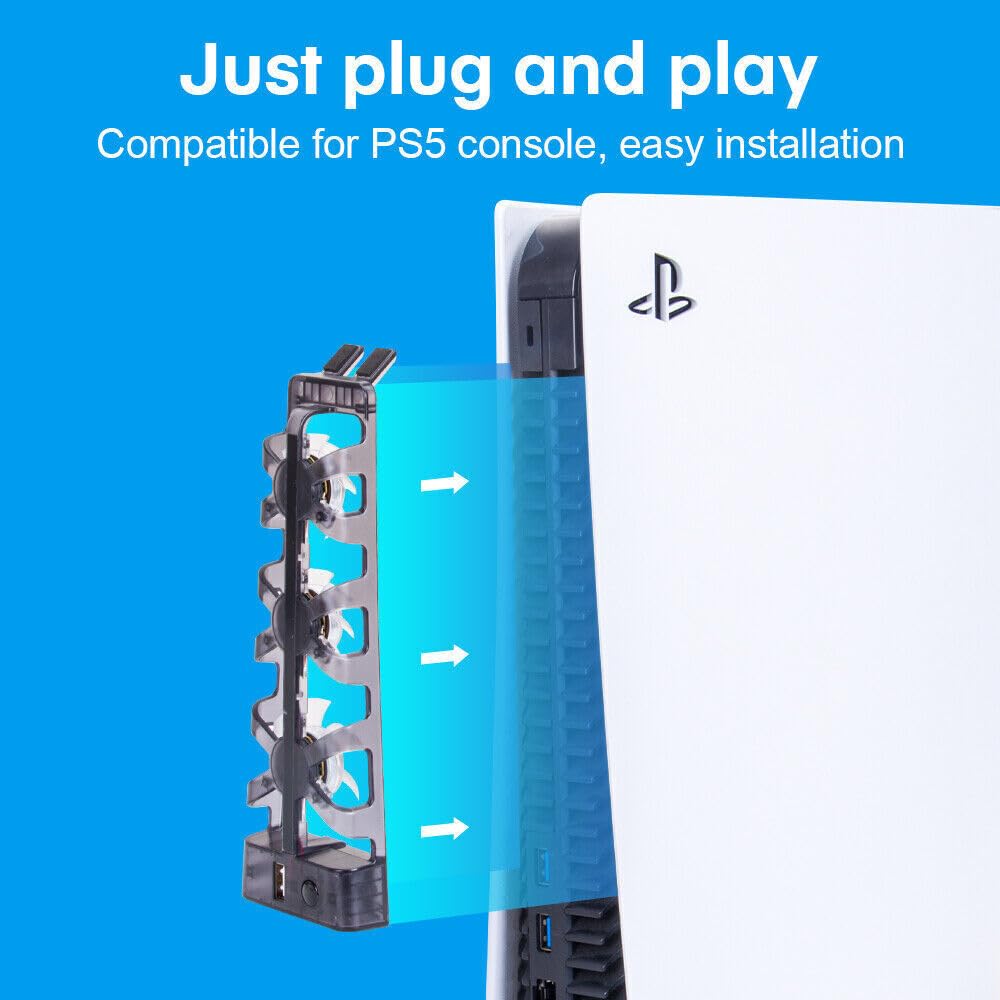 Ventola di raffreddamento silenziosa migliorata per PS5 con velocità regolabile, ventole di raffreddamento USB per console di gioco, con porta USB 3.0 sia per dischi che per edizioni digitali