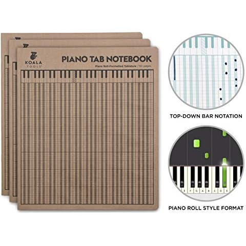 KOALA TOOLS | Piano Tablature - Piano Tab Notebook (3 Pack) | 8.5" x 9.75" 60pp. Cover