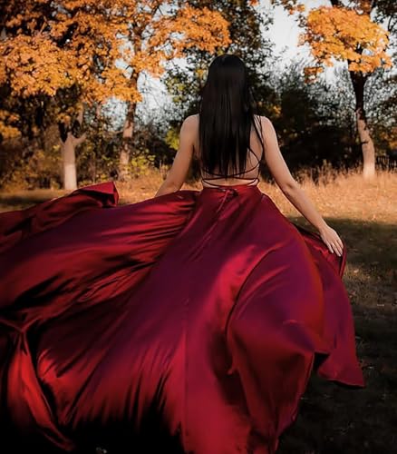 Image of MisShow Champagne Bridesmaid Dresses Side Slit SatinLong Formal Evening Dresses Evening Prom Gown for Women Anniversary L