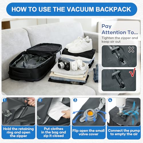 Image of coowoz Vacuum Travel Backpack With Pump For Women Men Airline Approved,Carry On Backpack,Large Hiking Laptop Backpacks Waterproof Outdoor Sports Rucksack Casual Daypack Backpacks XLarge(Vacuum pump)