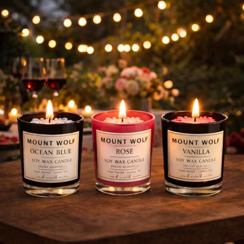 Image of Premium Scented Candle Set - Pack of 3 (Vanilla, Rose & Ocean Blue) | Long-Lasting Aromatherapy Soy Wax Candles for Home Decor, Relaxation & Gifting | 154 gm Each