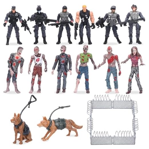 Skylety Figurines Militaires et Zombies - Coffret 15 Pièces avec Soldats Forces Spéciales, Zombies, Chiens Policiers et Clôture - Figurines Réalistes en PVC pour Collection, Diorama et Décorations