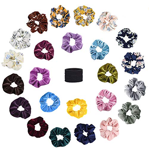 Viccess 24 Pcs Chouchous en Velours élastique Chouchous en Mousseline de Soie et 10 Pcs Cheveux Élastiques Cravates ,Élastiques Cheveux En Velours Pour Femme ou Filles Chouchous Accessoires de Cheveu