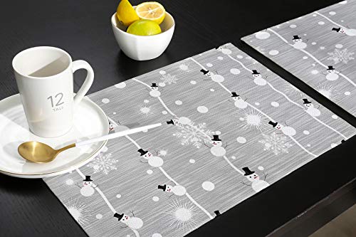 Winter Placemat For Dinning Table Christmas Placemat Set Of 6-Cotton Linen Waterproof Cloth Table Mat-Snowman Snowflake Place Mat,Washable Easy Clean Fabric,Rustic Farmhouse Holiday Dinner Decor-Gray #TOP4