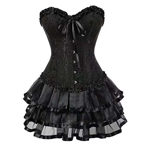 Jutrisujo Korsett Damen Rock Corset Dress Corsagenkleid Kleid Burlesque Gothic Frauen Schwarz XS