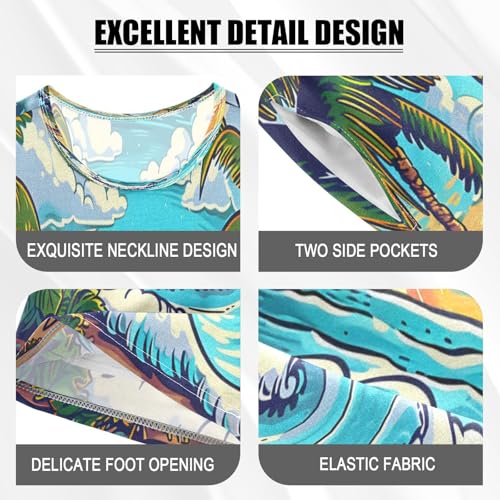 senya Short Sleeve Pajamas Sets Summer Cotton Sleepwear Cartoons Depict Palm Trees4