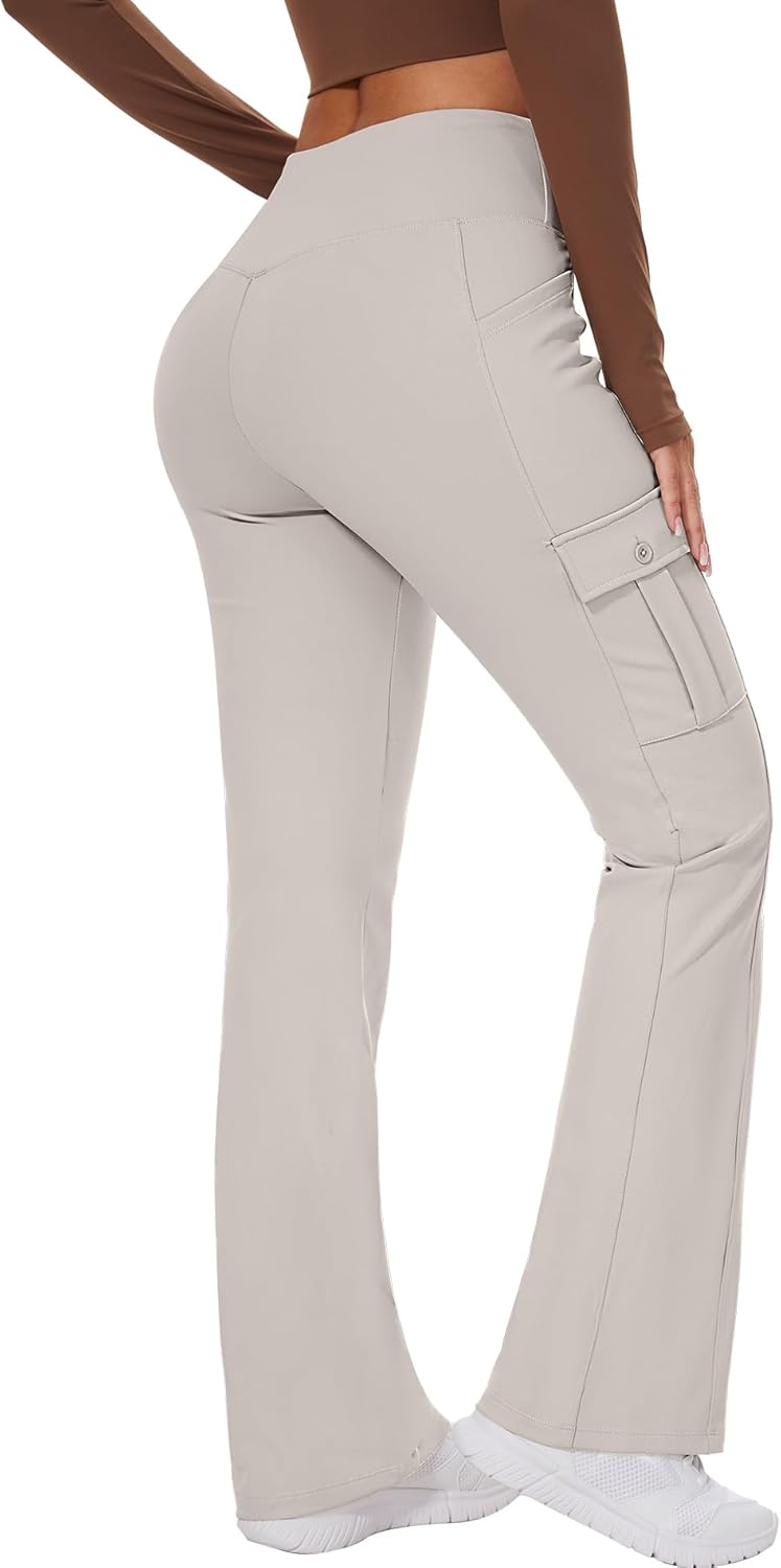 Yoga Flare Leggings for Women High Waisted Yoga Casual Pants Workout Leggings Cargo with 6 Pockets Bootcut Pants