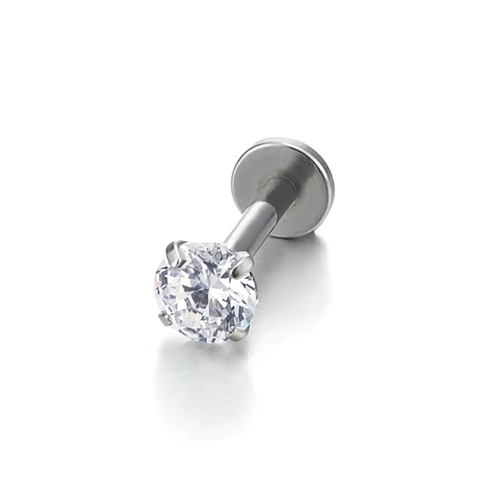 COOLSTEELANDBEYOND 4 mm zirconia cúbica acero inoxidable anillos piercing labio Labret Stud Tragus joyería del cuerpo, mujer hombre