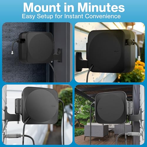 Image of Aquor Retractable Garden Hose Reel, 80ft x 5 /8 inch Retractable Water Hose Reel, Automatic Rewind with Wall Mount, 180 Swivel, Heavy-Duty UV-Resistant Casing (Charcoal)