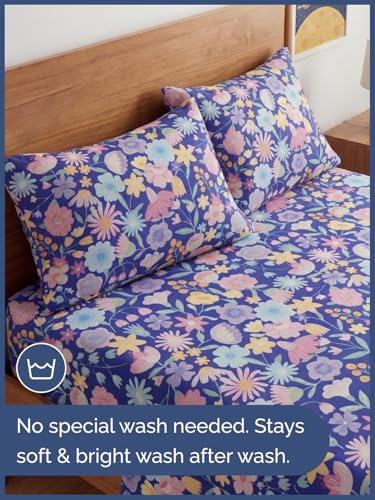 Image of Kids Queen Purple Meadow Bed Sheets - 4 Piece Kids Purple Meadow Sheet Set | Purple Meadow Themed Bedding, Ultra-Soft, Cute & Cozy, Breathable & Machine Washable, Bed Set for Boys, Girls & Teens, Comfy