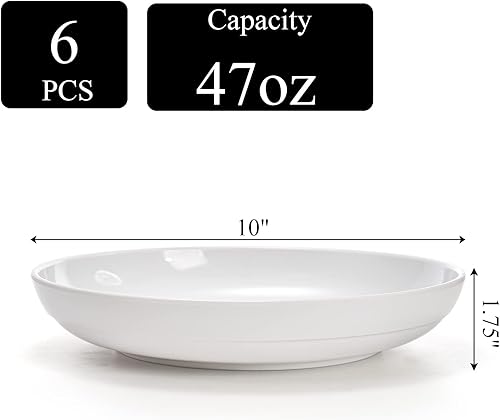 Miniatura 2 de Fasmov Tazones de pasta de melamina paquete de 6 cuencos grandes de 10 pulgadas 47 onzas cuencos de ensalada poco profundos platos profundos de