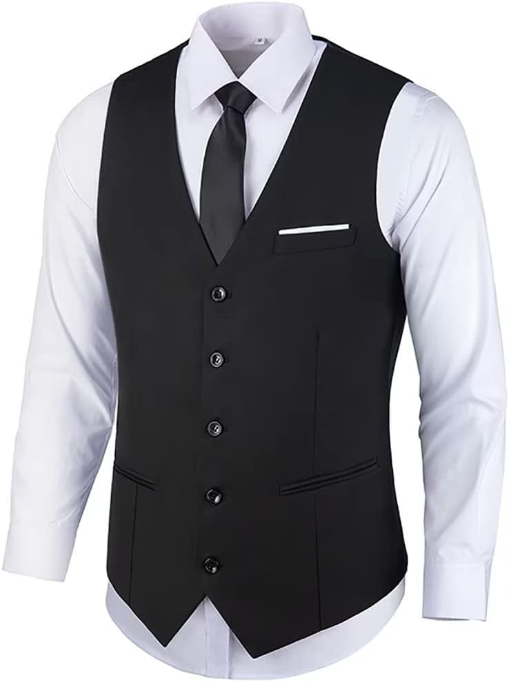 BakerbearMens Suit Vests V-Neck Casual Vest Dress for Men Formal Tuxedo Wedding Vests Men's Waistcoat
