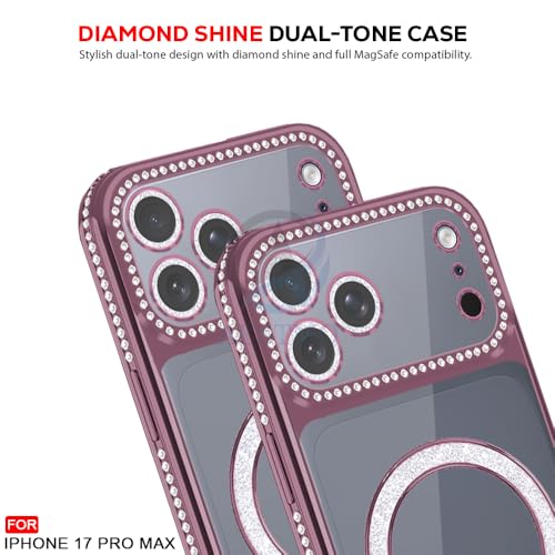 Image of AESTMO Back Cover for iPhone 17 Pro Max Compatible with MagSafe | Diamond Glitter Case | Luxury Bling Rhinestone Soft Clear TPU Bumper | Camera Lens Protection Cover for iPhone 17 Pro Max (Pink)