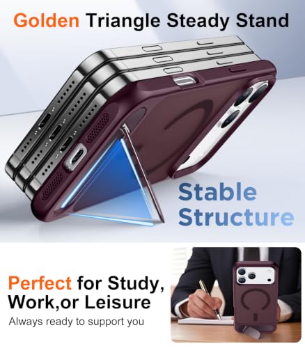 Image of Temdan Designed for Phone 18 Pro Max Case /17 Pro Max Case, [Built-in Invisible Kickstand][Compatible with MagSafe][Military Grade Shockproof] Slim Translucent Matte Phone Case 6.9 inch (Dark Cherry)