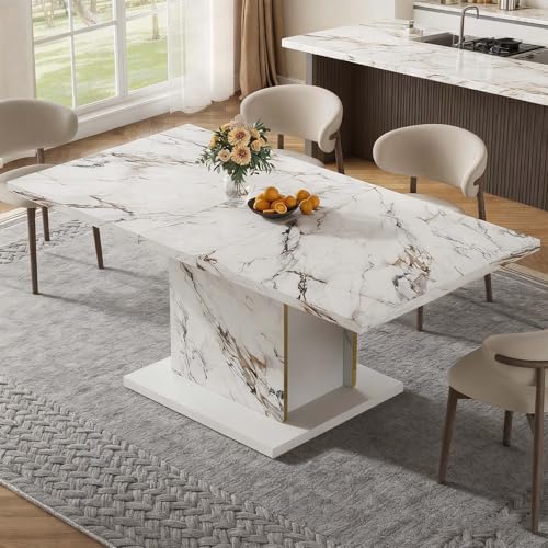 HOMISSUE 70" Faux Marble Dinner Table，Rectangle Modern White Dining Table
