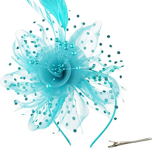 Image of DRESHOW Fascinators Hat Flower Mesh Ribbons Feathers on a Headband and a Clip Tea Party Headwear for Girls and Women