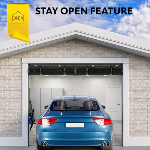 Image of AUGO Garage Door Screen Magnetic Closure - Garage Screen Doors for 1 Car Garage Pull Down - Magnetic Screen Door Mesh - Heavy Duty Weighted Bottom- Pet & Kid Friendly - Keep Open Feature - 8' x 7'