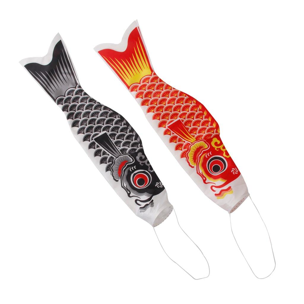 VELURA 150cm Various Japanese Windsock Carp Flag Koi Nobori Sailfish Red and Black|2 Pieces Japanese Koinobori(BlackRed)| Windmills & Wind Spinners| Yard, Garden & Outdoor Living-image-45