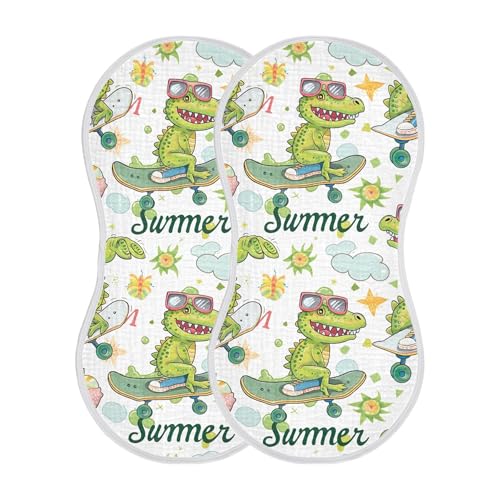 xigua Cartoon Alligator Baby Burp Cloths for Newborn Boys and Girls 2 Pack, Soft & Absorbent Cotton Baby Burp Cloth, Baby Washcloths, Newborn Towel, Burp Rags2