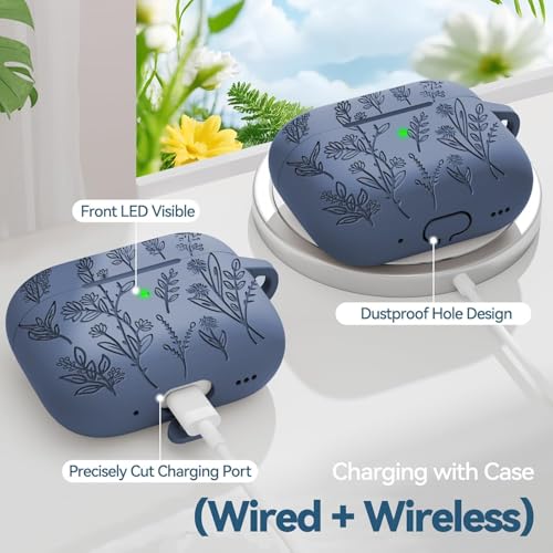 Image of Ekoonpft for Airpods Pro 3 Case, Flower Engraved Cases for Apple AirPods Pro 3rd Generation 2025, Soft Silicone Cover for Men Women Girly with Cleaning Kit & Keychain, Anti-Scratch, Shockproof