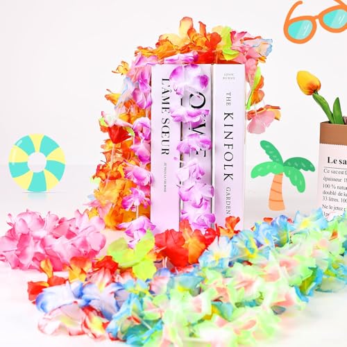 25pcs Leis for Luau Party - Colorful Hawaiian Leis Bulk Tropical Flower Lais Hawaii Decor for Summer Beach Pool Decoration Favour Supplies4