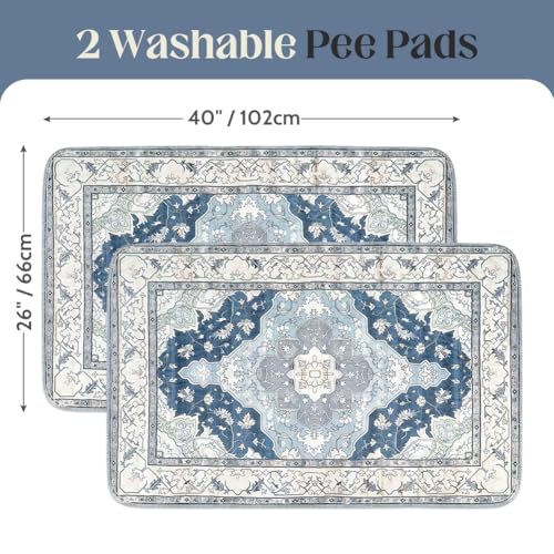 Image of Washable Pee Pads for Dogs, 2 Pack Reusable Puppy Training Pads 40 inchx26 inch Super Absorbent Waterproof Dog Training Pads, Non-Slip Potty Pads, Whelping Pads Litter Mat Navy & Ecru