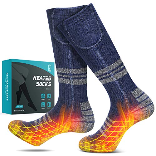 JBTOR Heated Socks, Rechargeable Electric Battery Socks with 4400mAh (2200mAhx2) Large Capacity Thermal Insulated Socks for Winter Outdoor Sports Motorcycle Riding Camping Snow Skiing Foot Warmer
