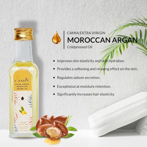 Image of CAMIA Premium Moroccan Argan Oil, 100 ML + Frankincense Essential Oil, 15 ML + Frankincense Soap | Natural Skincare Set for Moisturizing, Anti-Aging & Glowing Skin | Youthful Radiance Kit