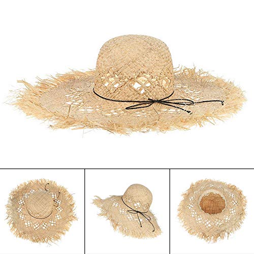Ritapreaty Sombrero de Paja de Verano para Mujer Sombrero de Paja Raffa Peludo Moda Big Peak Holiday Beach Sunhat