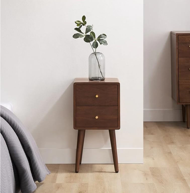Streem Furniture Sheesham Wooden Bedside End Table Decorative Side Tables with 2 Drawer Storage for Bedroom Living Room Hotel Natural Finish-image-37