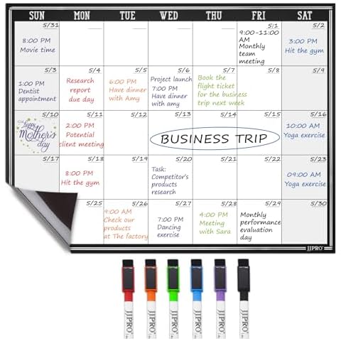 JJPRO Magnetic Monthly Calendar Whiteboard for Fridge - Dry Erase Monthly Planner for Refrigerators-Refrigerator Organizer with Monthly Planning Board Cover