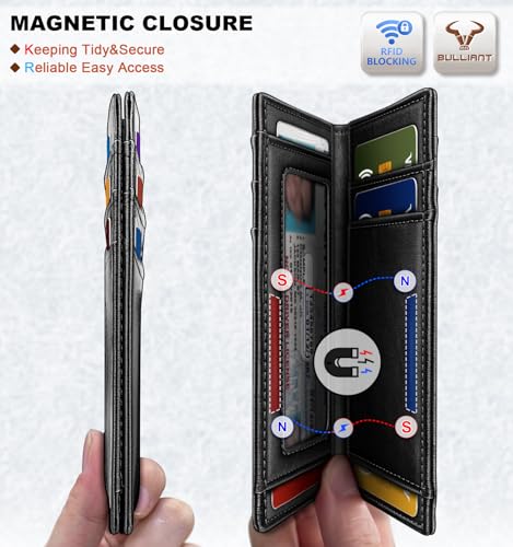 Image of BULLIANT Slim Wallet For Men 12Cards,Magnetic Flip Build-in Money Clip Airtag Compatible-RFID Blocking