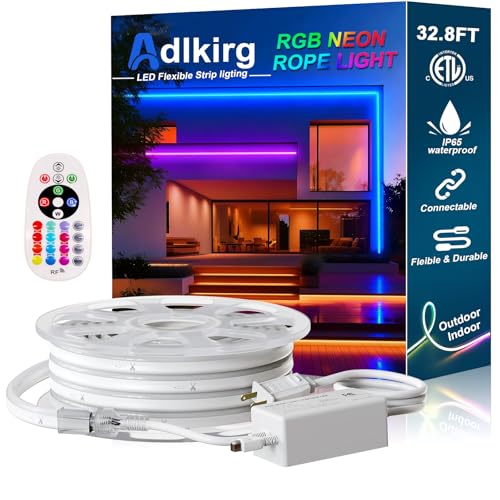 32.8ft RGB Neon Rope Light with Remote - Dimmable Waterproof LED Strip Lights for Indoor & Outdoor...