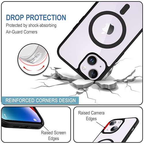 Image of CEDO Magfit Backcover for iPhone 14 Plus | Mag-Safe Wireless Charging | Designed with Magnetic Lock Shockproof Phone Bumper Transparent Back Case Cover (Black)