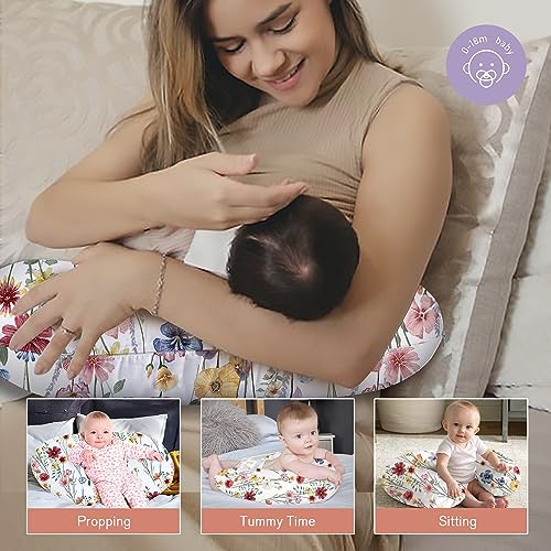 Little Grape Land Nursing Pillow for Infants, Breastfeeding Pillows, Baby Support Pillow for Nursing, Bottle Feeding, Tummy Time with Machine Washable Cover & Breathable Filling (Spring Flower) - Image 4