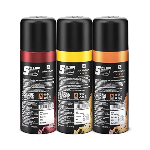 Image of Aramusk Deodorant For Men With Long Lasting Fragrance| Musk, Intense, & Speed Everyday Wear Body Spray Assorted Pack| 150ml Each
