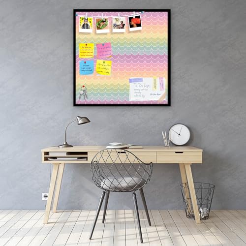 Image of ArtzFolio Wavey | Bulletin Board Notice Pin Board | Vision Soft Board Combo with Thumb Push Pins & Sticky Notes | Black Frame | 12 x 12 inch (30 x 30 cms)