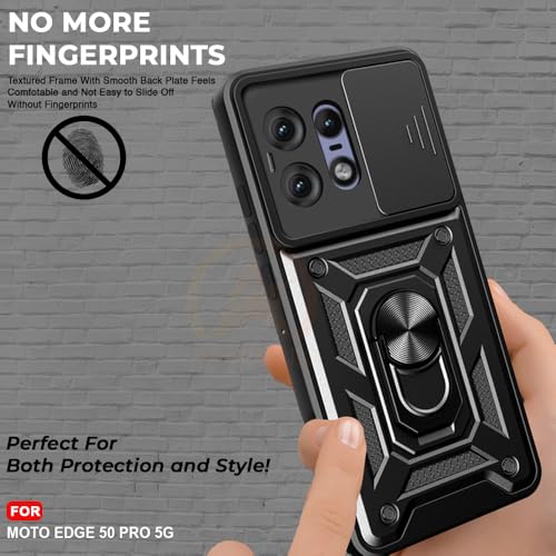 Image of Armor Bumper Back Cover Case for Motorola Moto Edge 50 Pro 5G Rotating Camera Cover, Ring Holder & Kickstand | Heavy Duty & 360 Degree Protection Back Cover (Black)