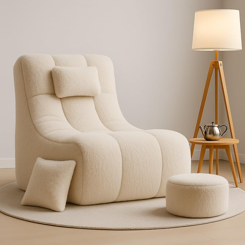 Image of Biggie Bean Bag Chair with Beans Filled 6XL Royal Chair-Laziness Pro Max-Crafted for Comfort-Styled for Elegance with Free Cushion & Footrest (Matching Color : Soft Fur Cream)