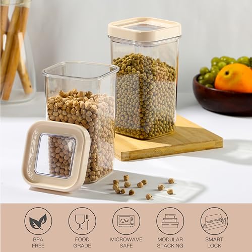 Image of CELLO Airlock Square Pet Storage Jar for Kitchen Set of 2 Pcs 1350ml Transparent |Freezer & Fridge Safe Stackable Airtight Kitchen Storage Container Jar Set for Bread Cereal Coffee Fruits Pasta Spices