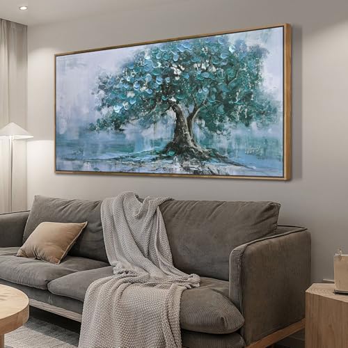 Ardemy Framed Teal Tree of Life Canvas Wall Art 40x20