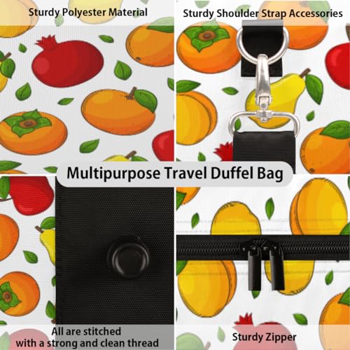 Lemon Apples Travel Duffel Bag, Persimmons Pears Peaches Sports Tote Gym Bag, Foldable Weekender Overnight Bag, Luggage Handle Bag for Women Men3