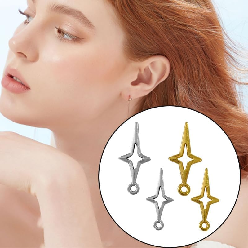 100 Pcs 2 Sizes Gold & Silver Star Charms – Metal Hollow Four-Pointed Star Charms for Jewelry Making, DIY Craft Bracelets, Earrings, Necklaces, Pendants, and Aesthetic Charm Connectors - Image 4
