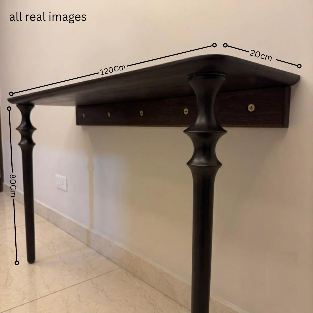 Wooden Expert 120cm Handcrafted Black Wooden Console Table | Modern Minimalist Entryway | Slim Hallway Table | Solid Wood Furniture 120x20x80cm 2