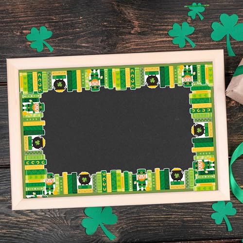 Image of BeYumi Shamrock Bookshelf Border Trim - 65ft St Patrick's Day Green Books Rolled Border Trim Green Shamrock Bookshelf Bulletin Board Set Library Classroom Office Chalkboard Home Wall Party Decoration