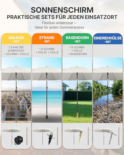 4smile Sonnenschirm Balkon Ø 180cm, Beige - Sonnenschirm Strand mit Hülle - Balkonschirm mit Knickfunktion, UPF 50+ Gartenschirm, Strandschirm windfest stabil SunnyJoy 3