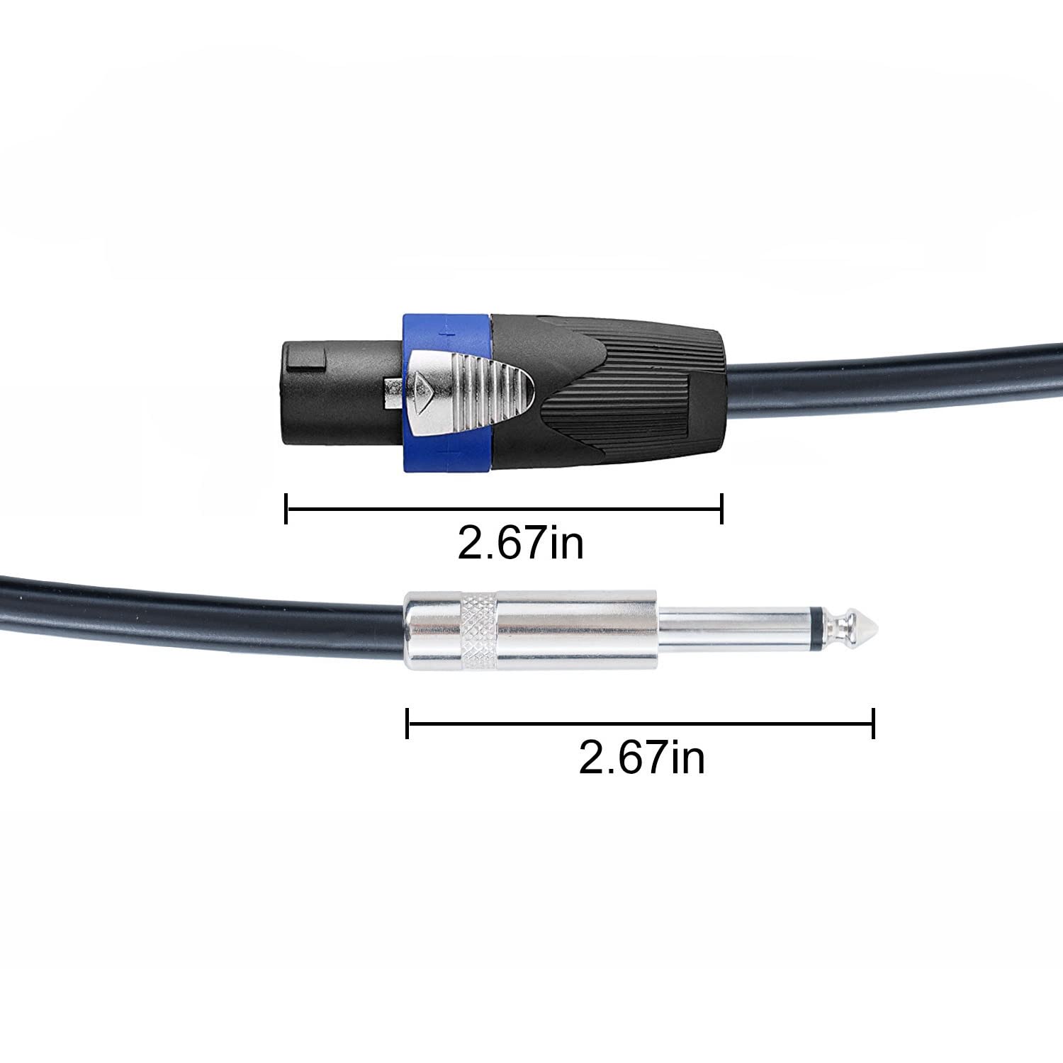 Cavi da Speakon a 1/4 di pollice maschio da 15,2 m da 12 AWG da Speakon a 1/4 di cavo di interconnessione audio stereo, confezione da 2