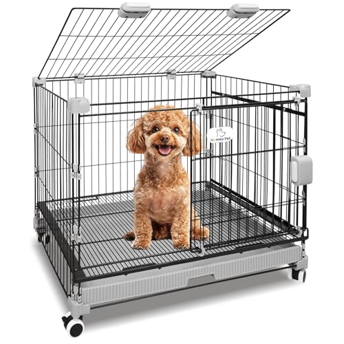 Homey Pet 30 Inch Dog Cage for Small Dogs with Lockable Wheels, Black