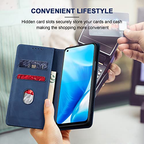 Image of Jasonyu Flip Wallet Case for OnePlus Nord N200 5G,Leather Magnetic Folio Cover with Card Holder,Kickstand - TPU Shockproof Durable Protective Phone Case,Blue